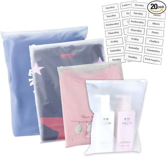 Belit 20 Pcs Travel Luggage Organizer Bags, 4 Sizes Packaging Bags for Clothing, Cosmetics, Toiletries, Reusable Plastic Z...