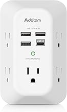 Addtam USB Wall Charger Surge Protector 5 Outlet Extender with 4 USB Charging Ports (1 USB C Outlet) 3 Sided 1800J Power S...
