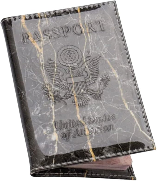 Pretty Little Passports Marble Passport Cover Vaccine Card Holder Combo, Chrome Passport Holder with Vaccine Card Slot (Bl...