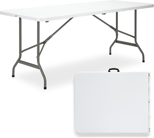 Folding Table 6ft, Heavy-Duty 500lbs Weight Capacity Foldable Table with HDPE Top & Steel Legs, Portable 6 Foot Picnic Tab...
