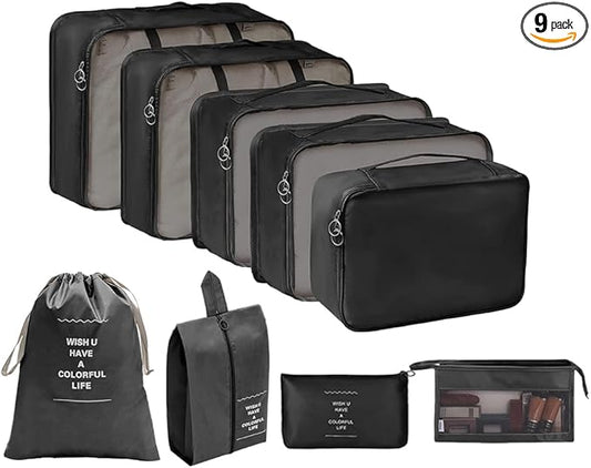 9 set Packing Cubes for Travel,Effortless Organization Cube for Quick Packing& Unpacking, Travel Must Have Suitcase Organi...