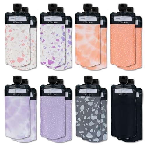 Binxus 16 Pcs Travel Pouches for Toiletries, 3 Oz Refillable Liquid Travel Pouch Leak Proof Empty Squeeze Pouches for Sham...