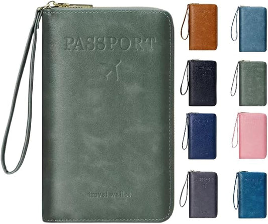 Multi-Functional RFID Passport Wallet,Travel Wallet for Men & Women,With zipper, anti-theft passport holder，Slim Leather C...