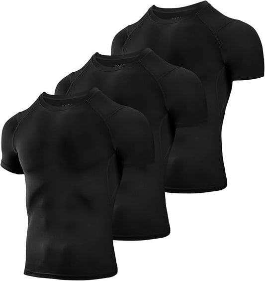 Niksa Men's Compression Shirts 3/5 Pack,Short Sleeve Athletic Compression Tops Cool Dry Workout T Shirt