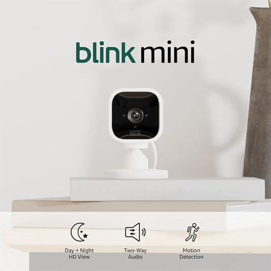 Blink Mini - Compact indoor plug-in smart security camera, 1080p HD video, night vision, motion detection, two-way audio, ...