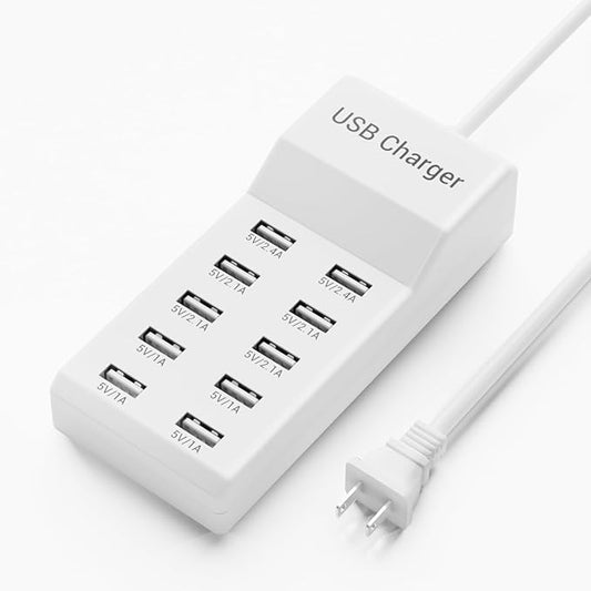 10-Port USB Charger Block - 50W10A Multi USB Charging Station for iPhone/iPad/Samsung Galaxy Note Tablet Android Smartphon...