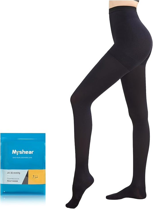 Myshear Medical Compression Pantyhose for Women Men, 20-30 mmHg Graduated Compression Tights, Closed Toe Compression Stock...
