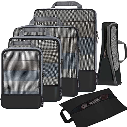 BAGAIL 4 Set/6 Set/8 Set Compression Packing Cubes Travel Accessories Expandable Packing Organizers (Half Mesh, 6-Black)
