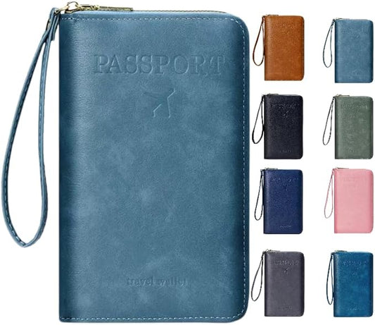 Multi-Functional RFID Passport Wallet,Travel Wallet for Men & Women,With zipper, anti-theft passport holder，Slim Leather C...