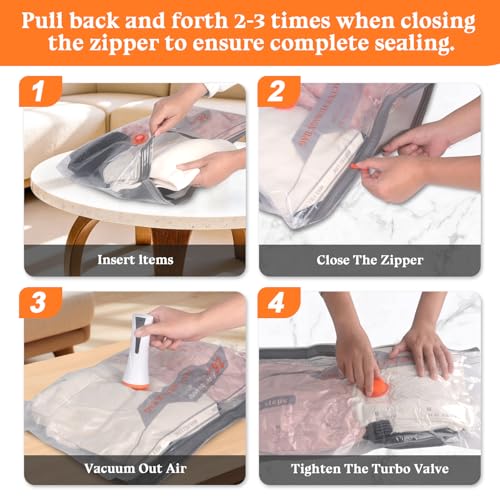Vacuum Storage Bags for Travel with Pump - 12 Pack Vacuum Seal Bags for Clothing, Blankets, Bedding, Seasonal Storage, 80%...