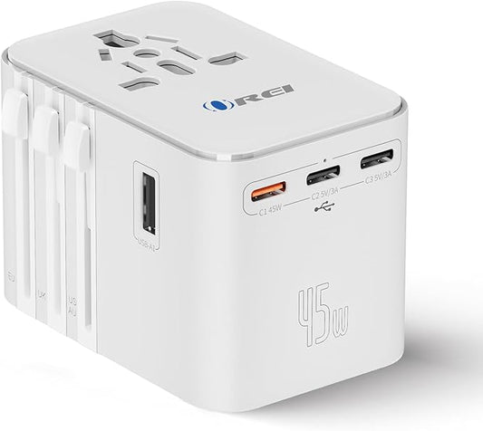 OREI 45Watt Universal Travel Adapter | 3X USBC 2XUSB A - 6-in-1 Universal Power Adapter | Universal Chargers for All Devic...