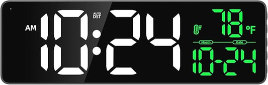 Large LED Digital Wall Clock with Date, Temperature, Auto-Brightness, Auto-DST | Big Digital Clock for Bedroom, Desk, Clas...
