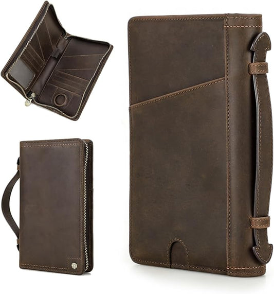 CONTACTS Full Grain Leather Travel Passport Holder for 4 Passports with Airtag Slot Family Passport Wallet RFID Blocking P...