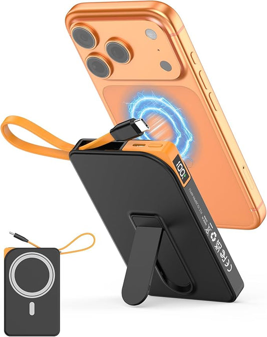 for Magsafe Battery Pack, 10000mAh Magnetic Portable Charger with USB-C Cable 22.5W Fast Charging, Foldable Stand & LED Di...