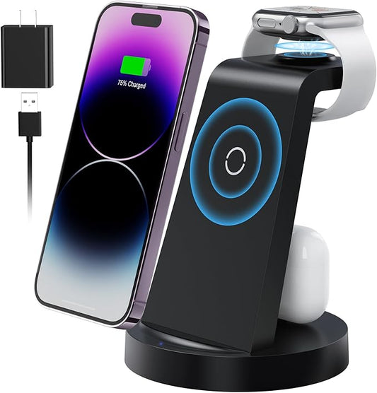 3 in 1 Charging Station for Apple Device, Wireless Charger for iPhone 16e 16 15 14 13 12 11 Pro Max & Apple Watch iwatch- ...