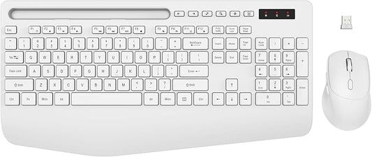 Wireless Keyboard and Mouse Combo - Full-Sized Ergonomic Keyboard with Wrist Rest, Phone Holder, Sleep Mode, Silent 2.4GHz...
