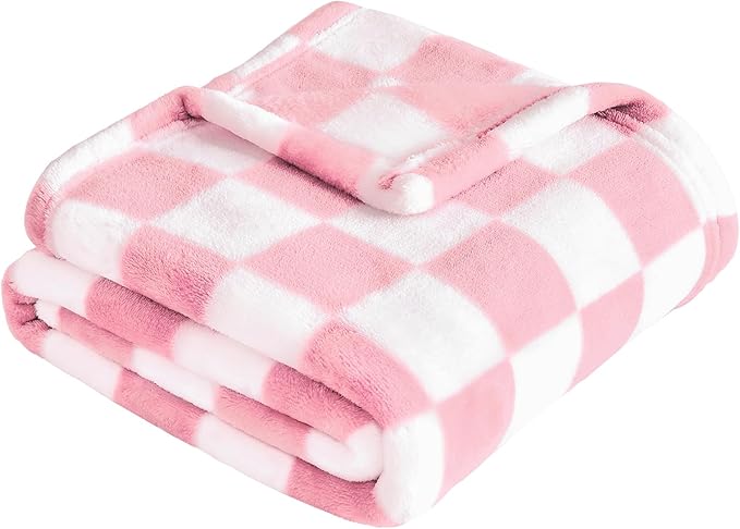 Yurhap Checkered Baby Blanket for Girls Pink Fleece Baby Blankets for Girls Boys, Warmer Comfort Lightweight Bed Blanket f...