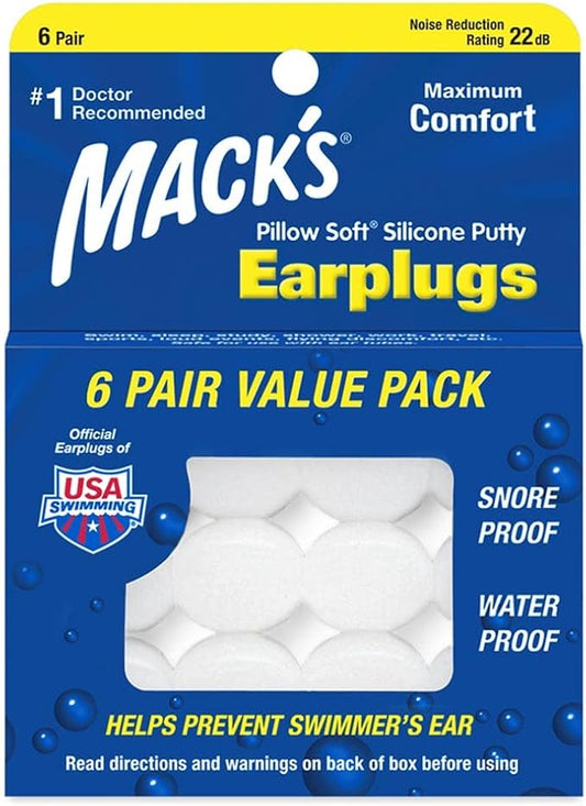 Mack's Pillow Soft Silicone Earplugs - 6 Pair, Value Pack – The Original Moldable Silicone Putty Ear Plugs for Sleeping, S...