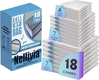 Nellivia 18 Pack Compression Bags for Travel, Roll Up Space Saver Bags for Clothes Storage, Compact Packing travel organiz...