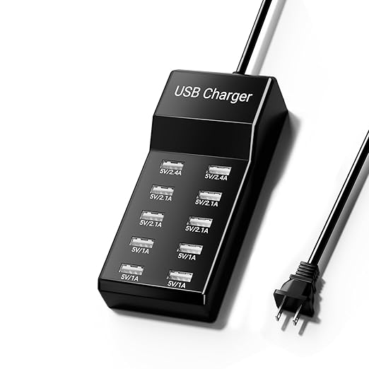 10-Port USB hub 50w10A USB Power Strip, Multiport Charger Hub, Compatible with iPhone, Galaxy, iPad Tablet, and Other Devi...