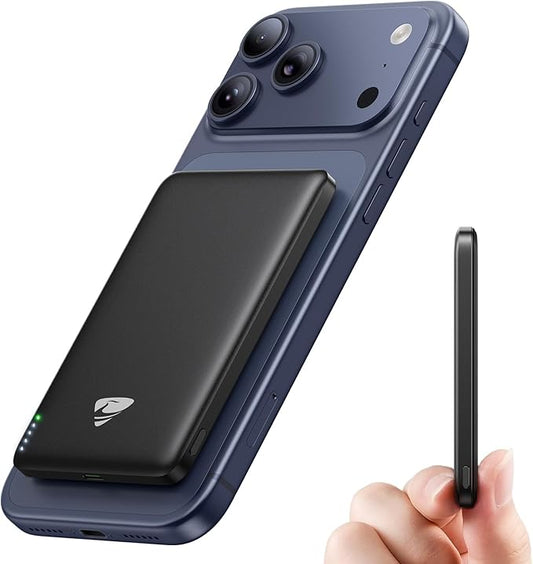 Magnetic Portable Charger, 5000mAh Ultra Slim Magsafe Battery Pack with USB C Cable 20W PD Fast Charging, Wireless Magneti...