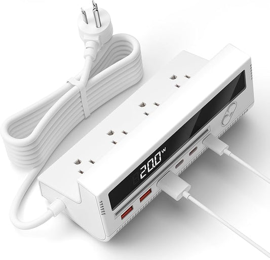10-in-1 USB Charging Station, 4 Outlets Power Strip with 6 USB, 5 FT Long Extension Cord, 45° Flat Plug, 20W Fast Mulit Ch...