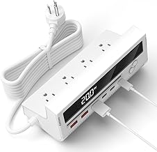 10-in-1 USB Charging Station, 4 Outlets Power Strip with 6 USB, 5 FT Long Extension Cord, 45° Flat Plug, 20W Fast Mulit Ch...