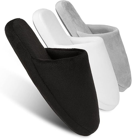 3-Pair Luxury Spa Slippers - Cotton Memory Foam Non-slip Closed Toe Washable Slippers for Hotel,Guest,Travel,Bride,Women a...