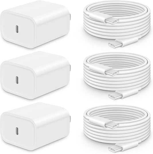 CXX iPhone 17/16/15 Fast Charger [3-Pack] 20W USB C Wall Charger with 6FT C-to-C Cable Compatible with iPhone 17/16/15 Ser...