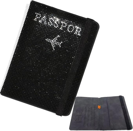 KUPAO Crystal Diamond Ladies Key Purse Bag Passport Holder Cover Traveling Passport Case Women PU Leather Bling Rhinestone...