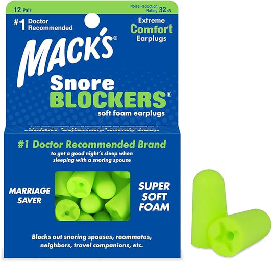 Mack’s Snore Blockers Soft Foam Earplugs, 12 Pair – 32 dB High NRR, 37 dB SNR – Comfortable Ear Plugs for Sleeping, Snorin...