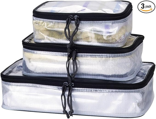 TRANVERS PVC Packing Cubes Waterproof Packing Organizers Reinforced PVC Bag Travel Cubes Set of 3