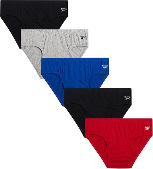 Reebok Low Rise Mens Briefs - 5 Pack Soft Cotton Underwear with Supportive Contour Pouch - Supportive Fit for Everyday Wear