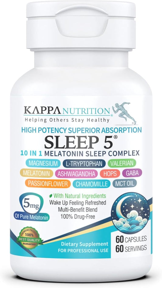 KAPPA NUTRITION Sleep 5, Sleep Aid, 5mg of Melatonin, 60-Day Supply, Non-Habit Forming Vegan Capsules Natural Ingredients ...