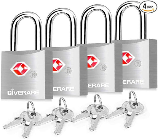 4 Pack TSA Approved Travel Luggage Locks with Keys, Aluminum Alloy Keyed Padlock, Small Metal Suitcase Lock, Weatherproof ...
