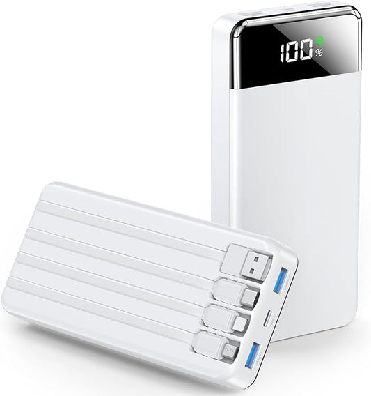 SABANI Portable Charger 35000mAh Power Bank - Portable Battery with 4 Built in Cables, 22.5W Fast Charging Battery Pack Co...