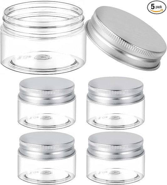 SenseYo 5 Pack 1 OZ Plastic Small Creams Container Jars with Lids for Travel (Silver Lids)