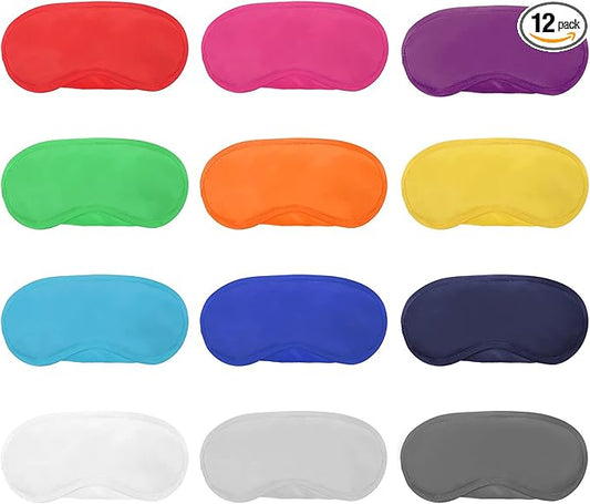 12 Pieces Multicolor Eye Mask Cover Lightweight Blindfold Sleep Mask with Nose Pad and Elastic Straps for Kids Women Men, ...