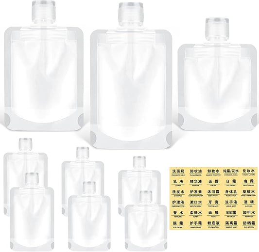 Apausvcm 9Pcs Travel Pouches for Toiletries, TSA Approved, Refillable, Leak Proof, Squeeze Pouches, Empty Travel Liquid Co...