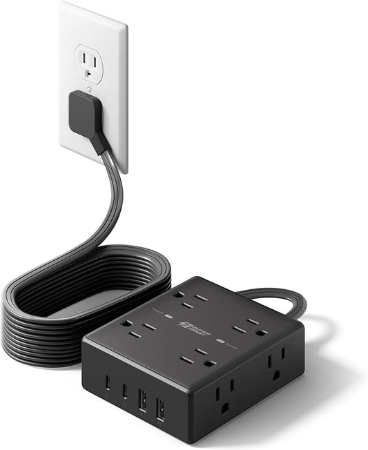 10Ft Extension Cord with Multiple Outlets, Flat Plug Power Strip Surge Protector with 10 Ft Long Cord, 8 Outlet 4 USB Port...