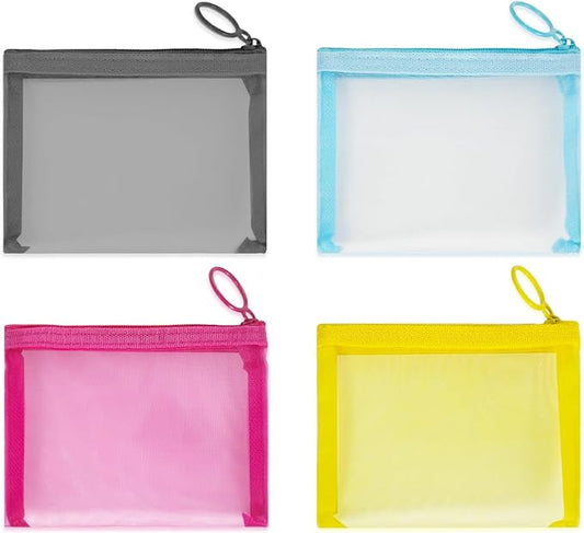 Mini Mesh Pouches(4 Pack), Small Mesh Bags with Zipper Nylon Makeup Pouches Bag Cosmetic Pouch Travel Purse Organizer Inse...