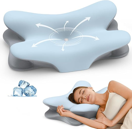 Cervical Neck Pillow for Pain Relief - Ergonomic Side Sleeper Pillow for Neck Support, Cooling Memory Foam Pillows for Sle...