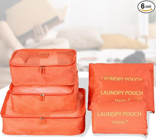 Packing Cubes 6 Set Travel Essentials for Carry on Luggage Organizers Suitcase Travel Accessories (Orange)