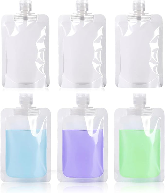 TYLEMAI 6 Pack Travel Pouches for Toiletries, 100ml/3.51fl oz Fluid Makeup Packing Bag Squeezable Refillable Clear Leakpro...