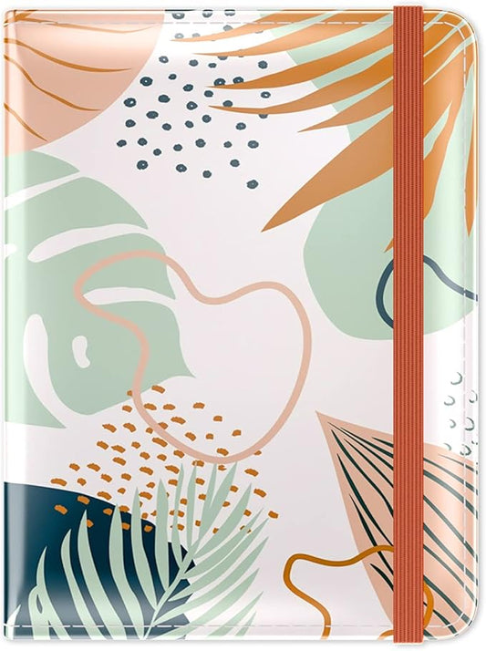 Hsxnam Passport and Vaccine Card Holder, Green Leaves, Leather, Slim, RFID Shielding, Boho Style