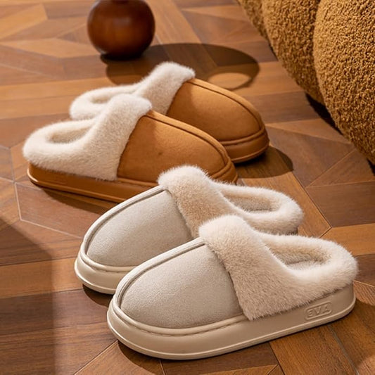1Pair Winter Warm House Slippers Memory Foam Slides with Thick Plush Lining for Indoor Lounging Home Office Travel