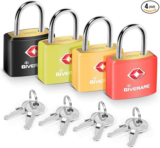 4 Pack TSA Approved Travel Luggage Locks with Keys, Solid Brass Copper Keyed Padlock, ABS Plastic Covered Small Locks for ...