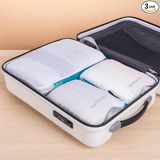 Travel Packing Cubes Set of 3 - Lightweight Compression Luggage Organizers, Durable Nylon with Double Zips for Suitcase, C...