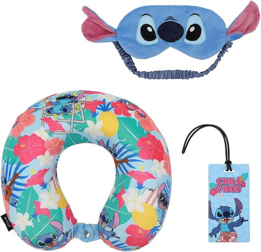 Lilo & Stitch kids Travel Set with Neck Pillow, Eye Mask, and Luggage Tag - Comfort and Style for Young Travelers!