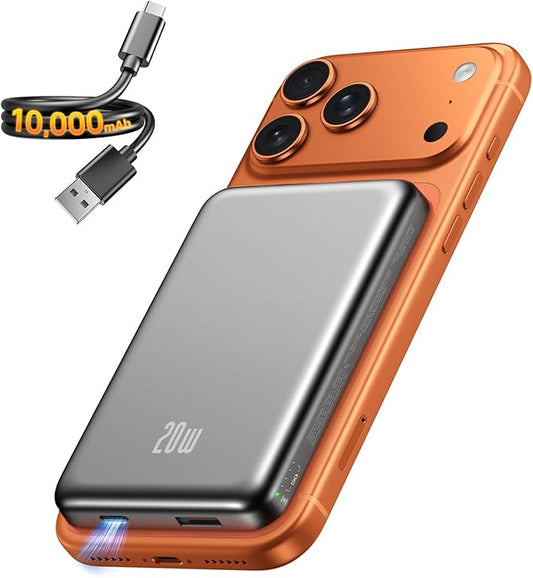 Portable Charger for Magsafe Power Bank - 10000mAh Magnetic Phone Charger, USB-C 20W PD Fast Charging, Slim Wireless Batte...